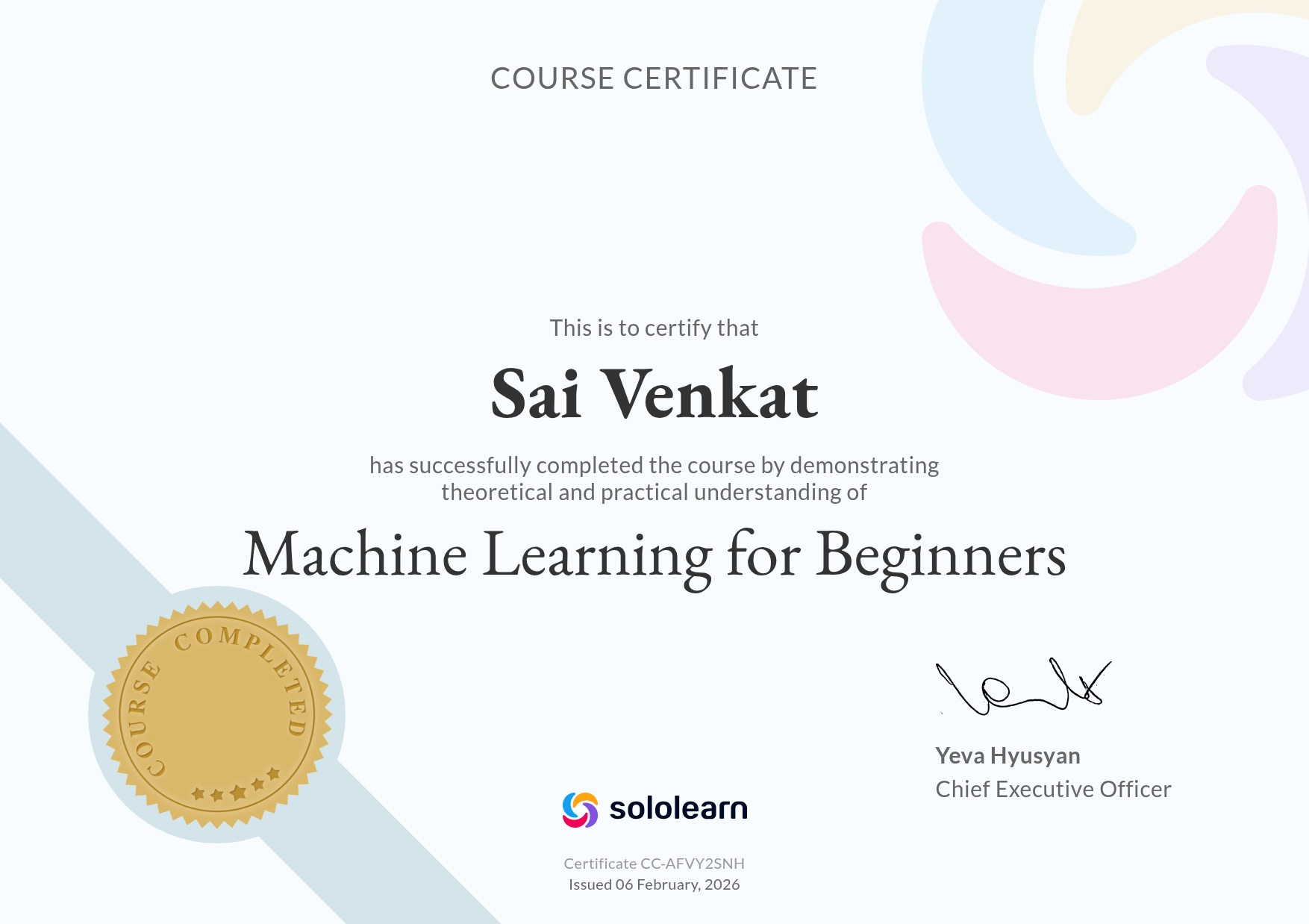 Machine learning sololearn